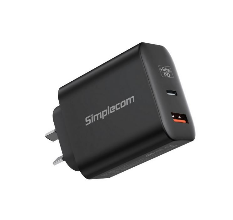 Simplecom CU265 Dual Port PD 65W GaN Fast Wall Charger USB-C + USB-A for Phone Laptop Simplecom CU265 Dual Port PD 65W GaN Fast Wall Charger USB-C + USB-A for Phone Laptop